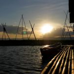 Sonnenuntergang über den Floating Houses auf dem Lake Tempe